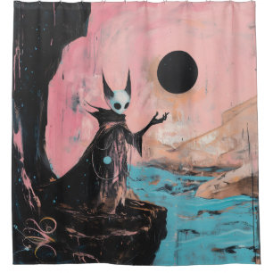 Alien Cat Black Moon Occult Dark Witchy AI Art Shower Curtain