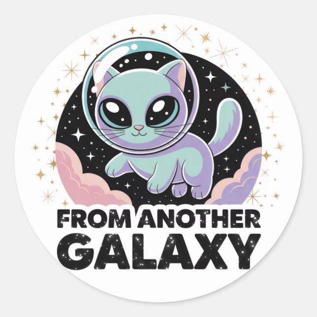 Alien Cat Cosmic Design Space Kitty Sci-Fi Artwork Classic Round Sticker (Front)