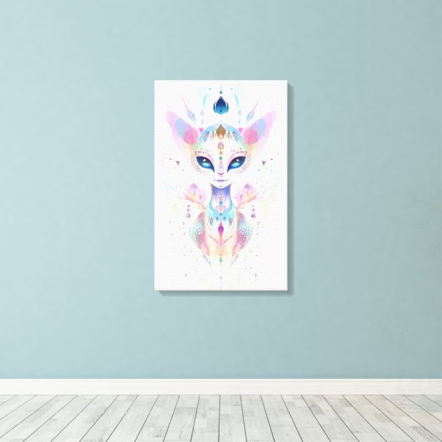 Alien cat face printed canvass canvas print (Insitu(Wood Floor))