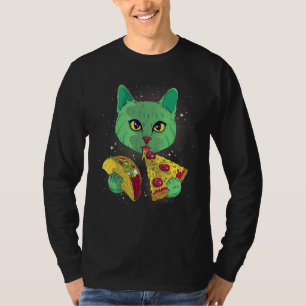 Alien Cat Funny Eat Pizza Taco Space Cats Kitty Lo T-Shirt