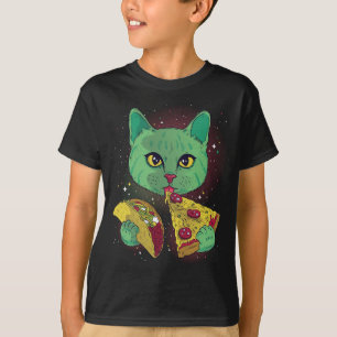 Alien Cat Funny Eat Pizza Taco Space Cats Kitty Lo T-Shirt