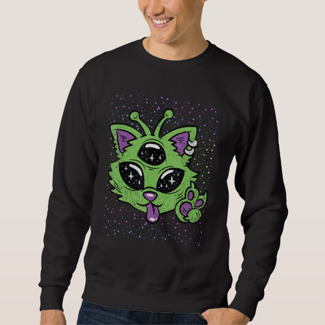 Alien Cat Halloween Costume Funny Space Kitten Ani Sweatshirt (Front)
