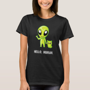 Alien Cat   Hello Human Ufo Kitten T-Shirt
