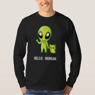 Alien Cat Hello Human Ufo Kitten T-Shirt