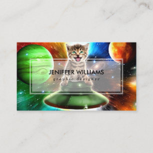 Alien cat in the ufo saucer                        business card
