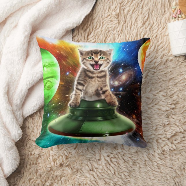 Alien cat in the ufo saucer                        cushion (Blanket)