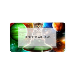 Alien cat in the ufo saucer                        label