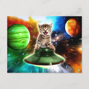    Alien cat in the ufo saucer                     Postcard