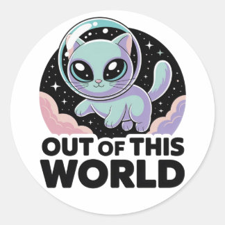 “Alien Cat Invasion – Quirky Cosmic Kitty for Cat Classic Round Sticker