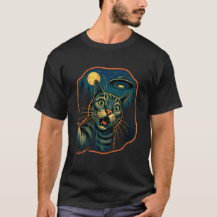 Alien Cat Selfie UFO Funny Retro Space Design T-Shirt