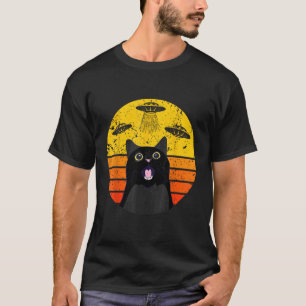 Alien Cat UFO  for Men Funny Weird Black Cat UFO 2 T-Shirt