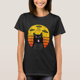 Alien Cat UFO T-Shirt for Men Funny Weird Black Ca