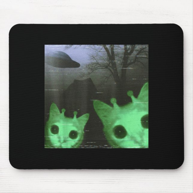 Alien Cats Ufo Funny Creepy Cat Meme For Men Women Mouse Pad (Front)