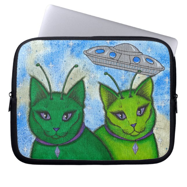 Alien Cats UFO Space Fantasy Cat Art Laptop Sleeve (Front)