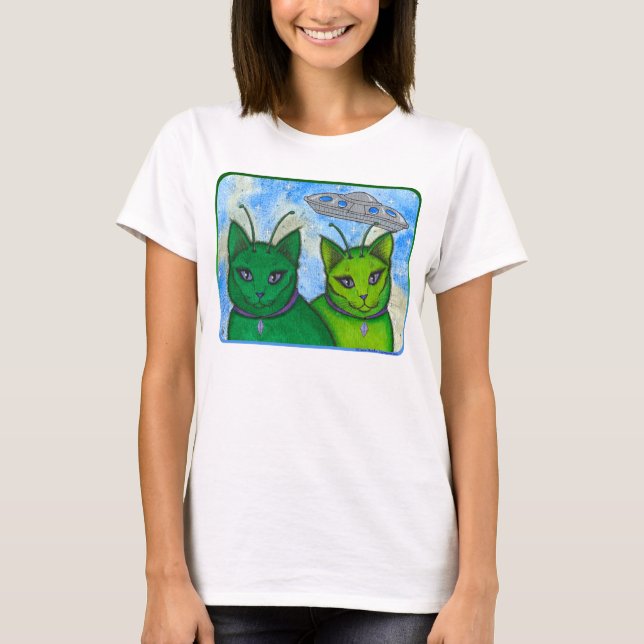 Alien Cats UFO Space Fantasy Cat Art Shirt (Front)