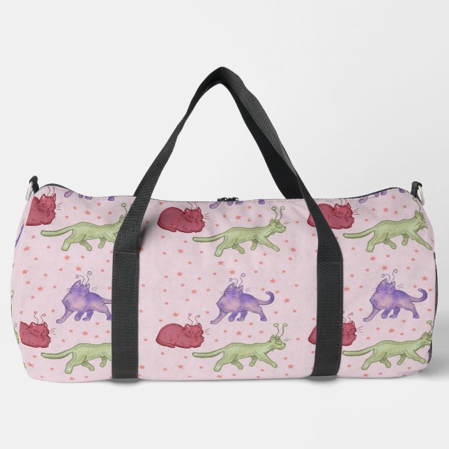 Alien Cats Whimsical Space Cat Funny Sci-Fi Duffle Bag (Front)