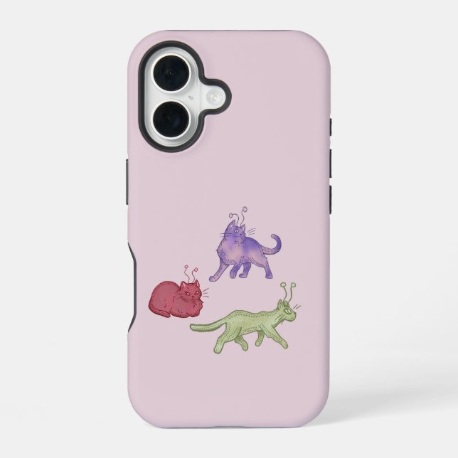 Alien Cats Whimsical Space Cat Funny Sci-Fi iPhone 16 Case (Back)