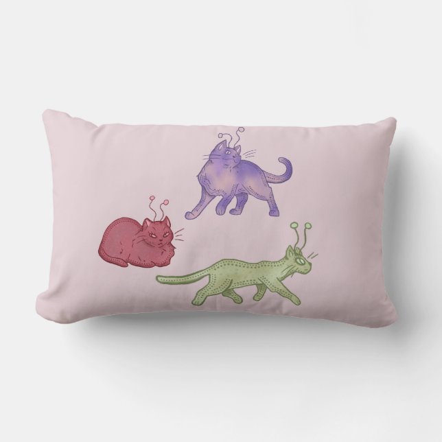 Alien Cats Whimsical Space Cat Funny Sci-Fi Lumbar Cushion (Front)