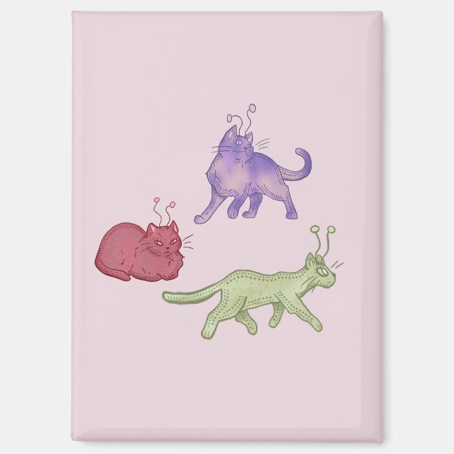 Alien Cats Whimsical Space Cat Funny Sci-Fi Magnet (Front)