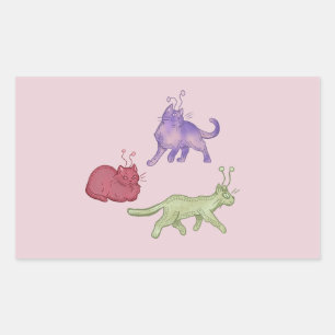 Alien Cats Whimsical Space Cat Funny Sci-Fi Rectangular Sticker