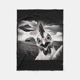 Alien Chicken Selfie With Ufo Fleece Blanket