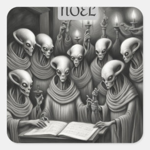 Alien Christmas Carol Choir Square Sticker