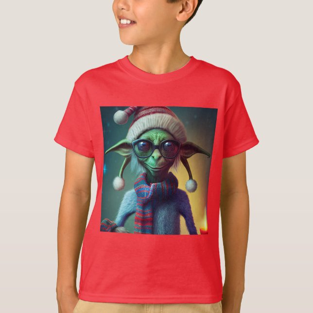  Alien Christmas  Hippie Elf Gift. T-Shirt (Front)