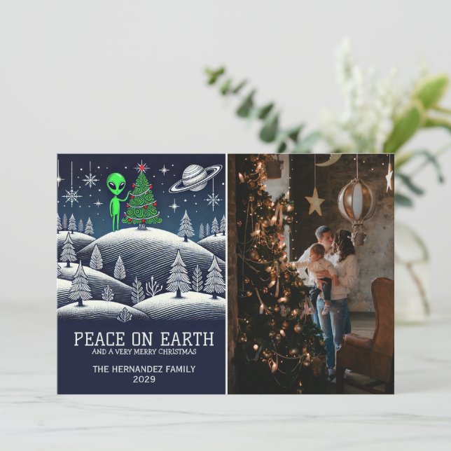 Alien Christmas Holiday Card (Standing Front)