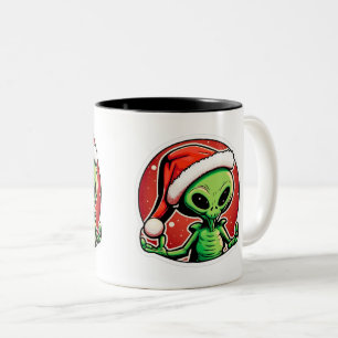 Alien Christmas Sticker Art Two-Tone Mug, 11 oz  Coffee Mug