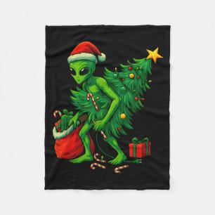 Alien Christmas Tree Lights Xmas Boys Men  Fleece Blanket