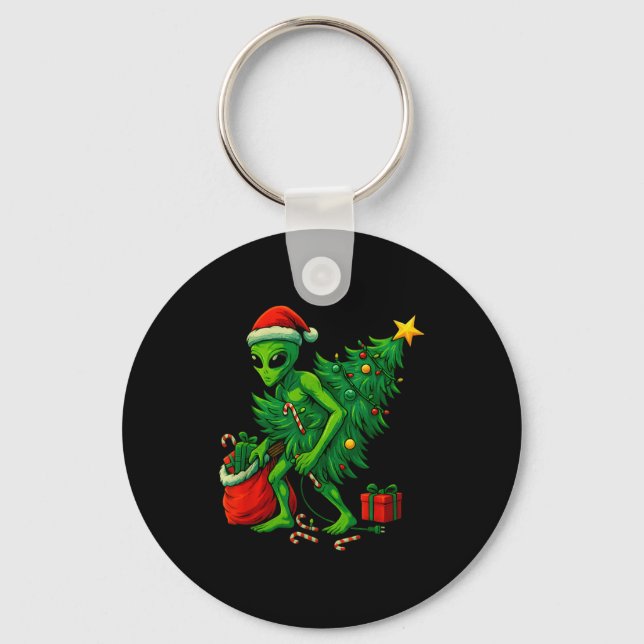 Alien Christmas Tree Lights Xmas Boys Men  Key Ring (Front)