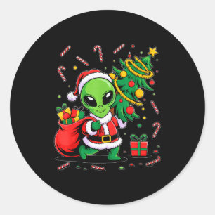 Alien Christmas Tree Lights Xmas Funny Alien  Classic Round Sticker