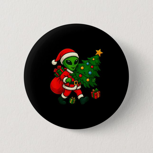 Alien Christmas Tree Xmas Lights Funny Holiday Men 6 Cm Round Badge (Front)