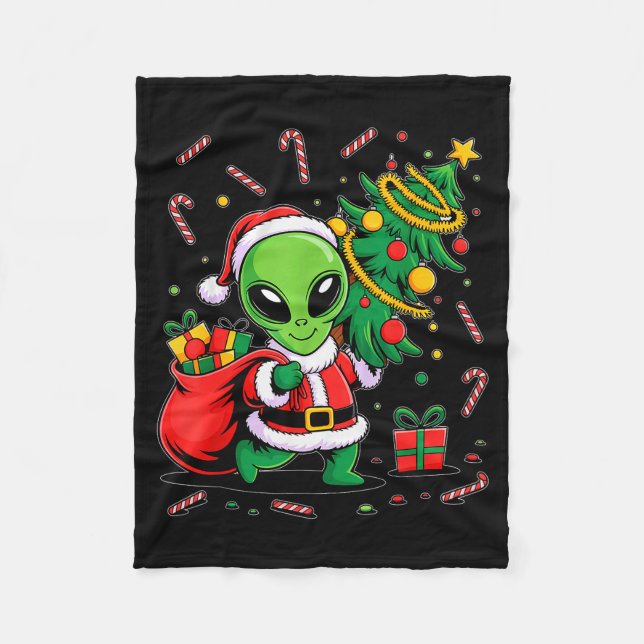 Alien Christmas Tree Xmas Lights Funny Holiday Men Fleece Blanket (Front)