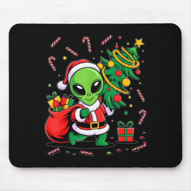 Alien Christmas Tree Xmas Lights Funny Holiday Men Mouse Pad (Front)