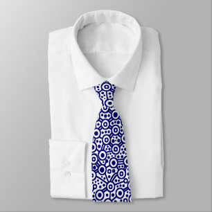 Alien Circuit Abstract II - Dark Blue on White Tie