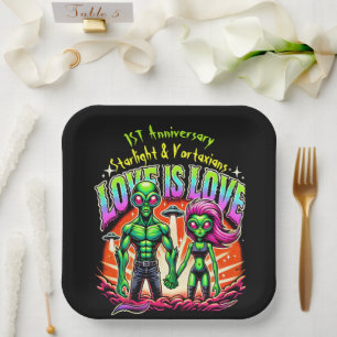 Alien Couple in Cosmic Love Paper Plate