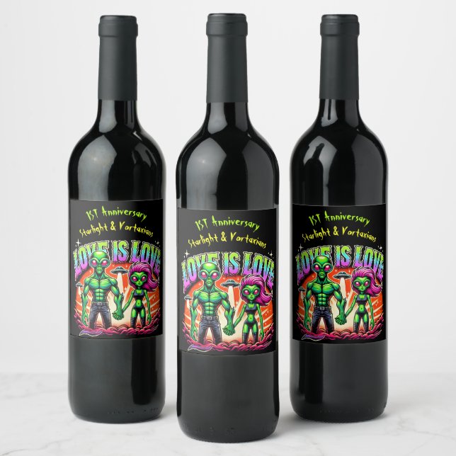 Alien Couple in Cosmic Love Wine Label (Bottles)