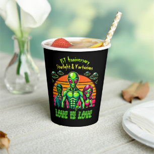 Alien Couple in Galactic Affection Paper Cups