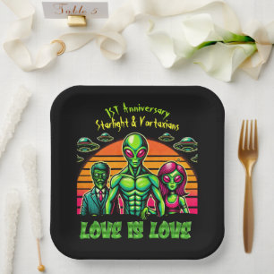 Alien Couple in Galactic Affection Paper Plate