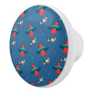 Alien Cow Abduction Ceramic Knob