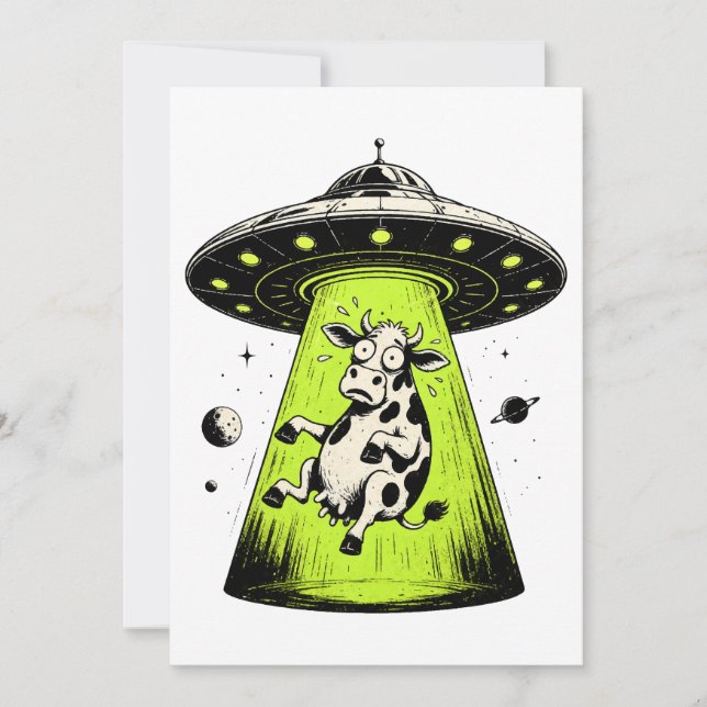 Alien Cow Abduction Weirdcore Surreal Invitation (Front)