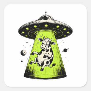 Alien Cow Abduction Weirdcore Surreal Square Sticker
