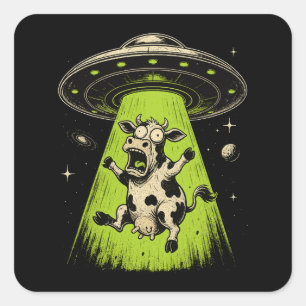 Alien Cow Abduction Weirdcore Surreal Square Sticker