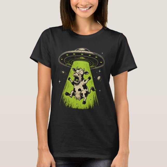 Alien Cow Abduction Weirdcore Surreal T-Shirt (Front)