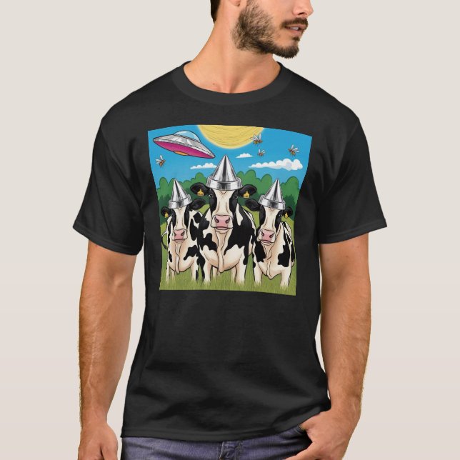 Alien Cow Tin Foil Hat  Tee, UFO Tshirt (Front)