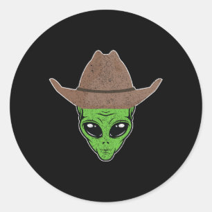 Alien Cowboy Hat Fun Halloween Gift For Outer Spac Classic Round Sticker