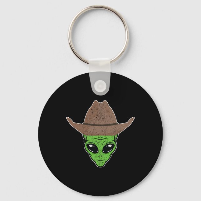 Alien Cowboy Hat Fun Halloween Gift for Outer Spac Key Ring (Front)