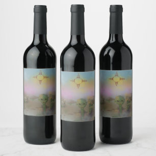 Alien Crash spaceship Roswell New Mexico Wine Label