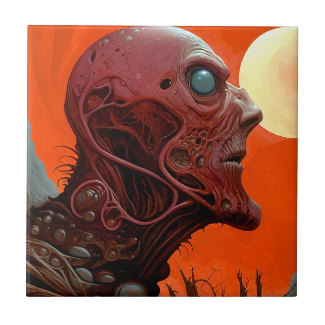Alien Creature Sci-fi Horror Art Tile (Front)